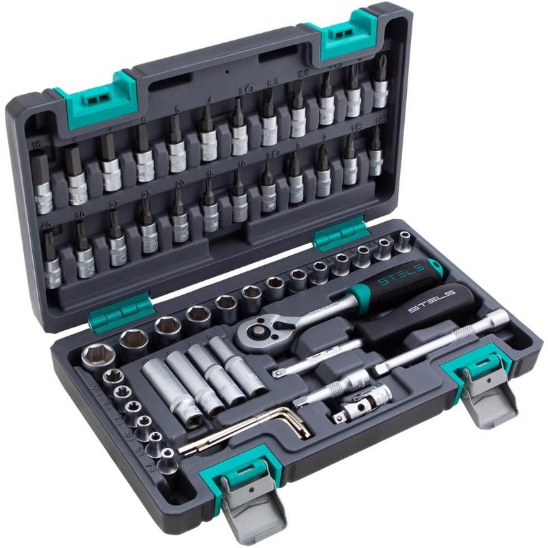 Jogo de Soquetes 1/4 POL Kit 57 Peças com Catraca 1410155 STELS